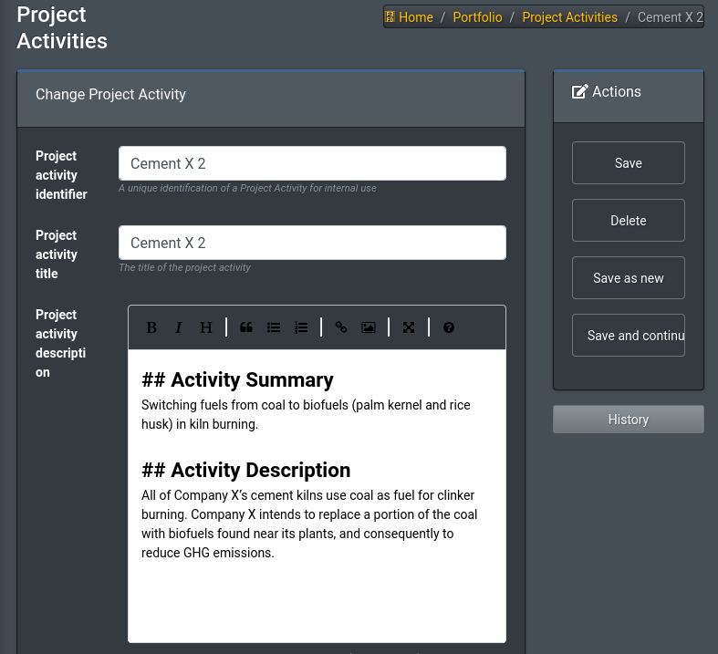 project activity screenshot