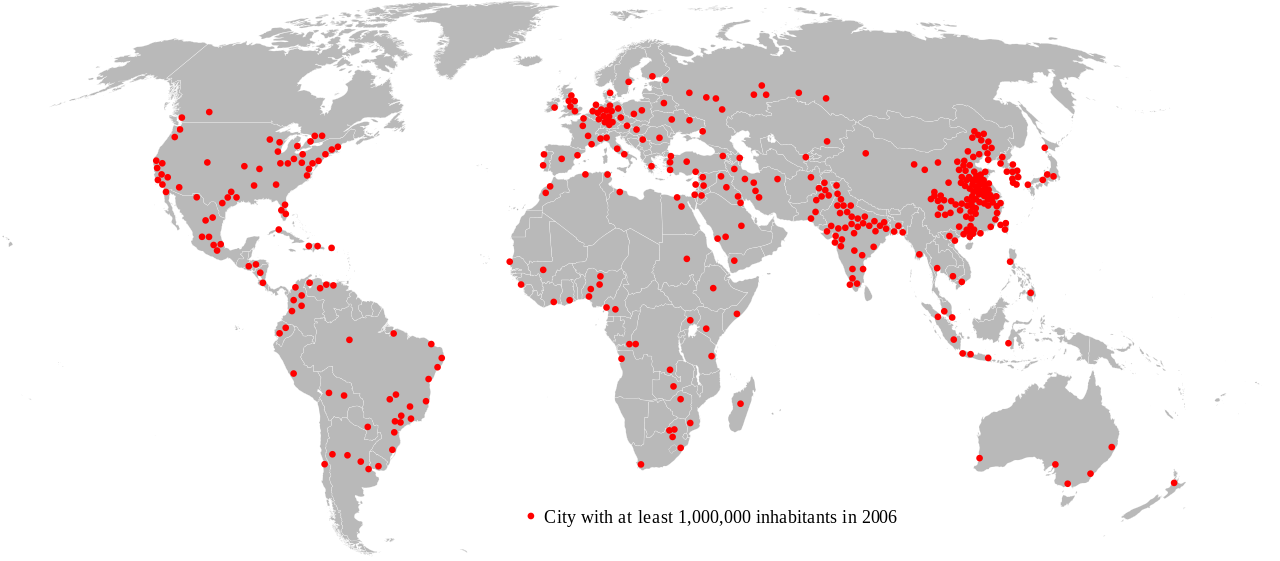 Distribution of Cities (from Wikipedia) Distribution of Worldwide Cities